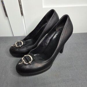 Gucci - Women's Black Pebble Leather Horsebit Pump Heels - EU Size  38.5 w/ COA